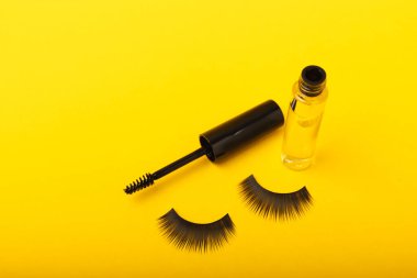 Eye Lash gel Serum.Gel serum for the growth and strengthening of eyelashes on a bright color background. Essential oils essence serum for eyelash growth. Place for text.