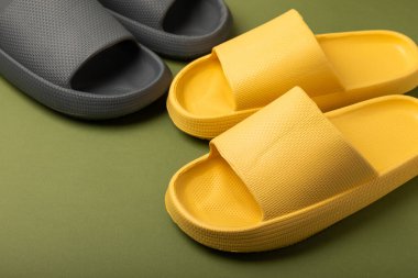 Slippers on a colorful background. Slippers. Indoor shoes. Close-up.