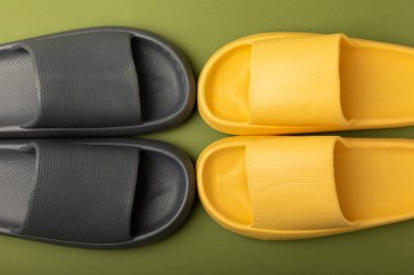 Slippers on a colorful background. Slippers. Indoor shoes. Close-up.