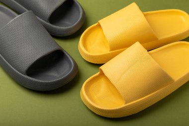Slippers on a colorful background. Slippers. Indoor shoes. Close-up.