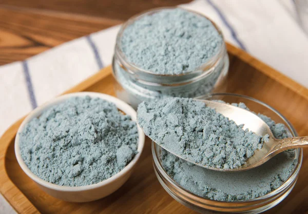 Blue Spirulina Algae Powder Brown Texture Background Diet Detox Concept — 图库照片