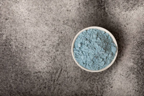 Blue Spirulina Algae Powder Black Marble Background Diet Detox Concept — 图库照片