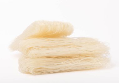 Dried noodles with rice flour isolated on white background.