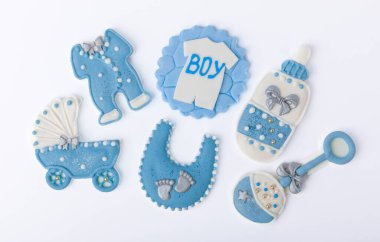 Baby shower cookies isolated on white background.