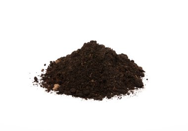 Fertile soil isolated on white background. Soil for plants on a white background. Heap of soil isolated on white background