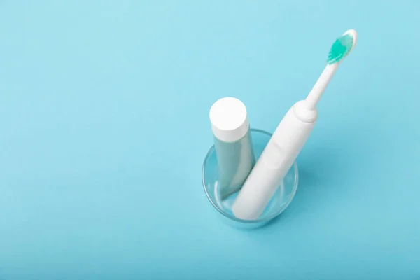 Elektronische Ultrasone Tandenborstel Tandpasta Textuur Achtergrond Artikelen Voor Tandheelkundige Zorg — Stockfoto