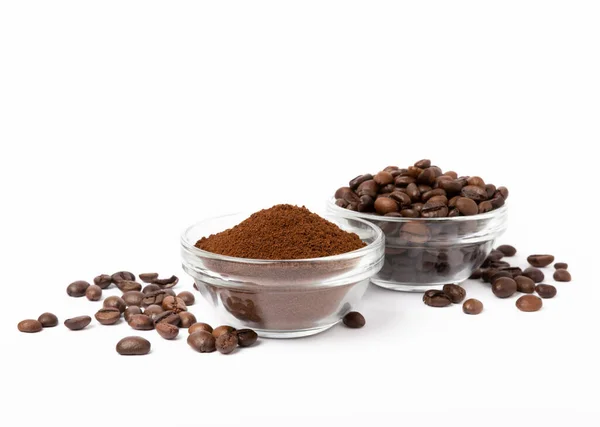 Bowl Ground Coffee Beans Isolated White Background — Stockfoto