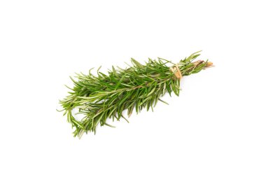 Biberiye beyaz arka planda izole edilmiş. Taze baharat. Et ve balık çeşnisi. Tarif.