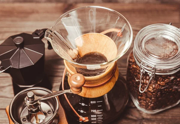 Preparing Coffee Using Chemex Pour Coffee Maker Drip Kettle Alternative  Stock Photo by ©zver2334 649405044