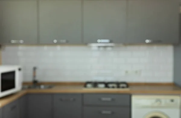 Blurred background interior design, scandinavian minimalist classic kitchen with wood and gray details. DESIGN. MOCKUP