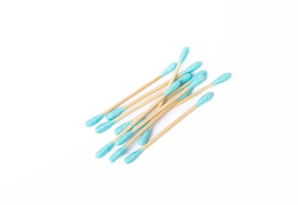 Cotton Swabs Isolated White Background Bamboo Cotton Buds Means Hygiene — Stock Photo, Image