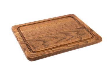 Kesme tahtası beyaz arkaplanda izole edilmiş. El yapımı tahta kesme tahtası. Beyaz arka planda ahşap tahta. - Model. Tasarım.