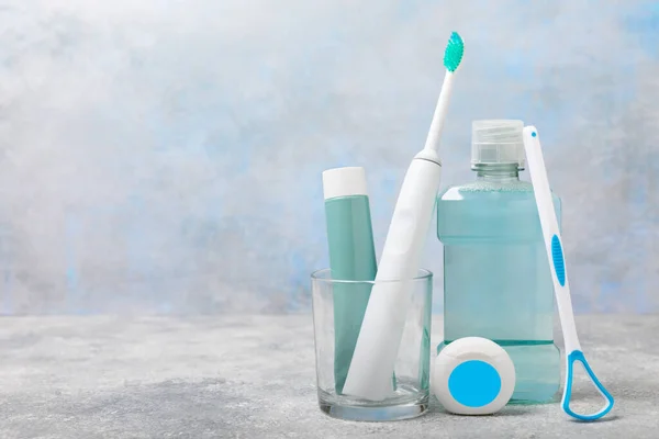 Bathroom Sonic Electric Toothbrush Toothpaste Mouthwash Dental Floss Tongue Cleaner — Stock Photo, Image
