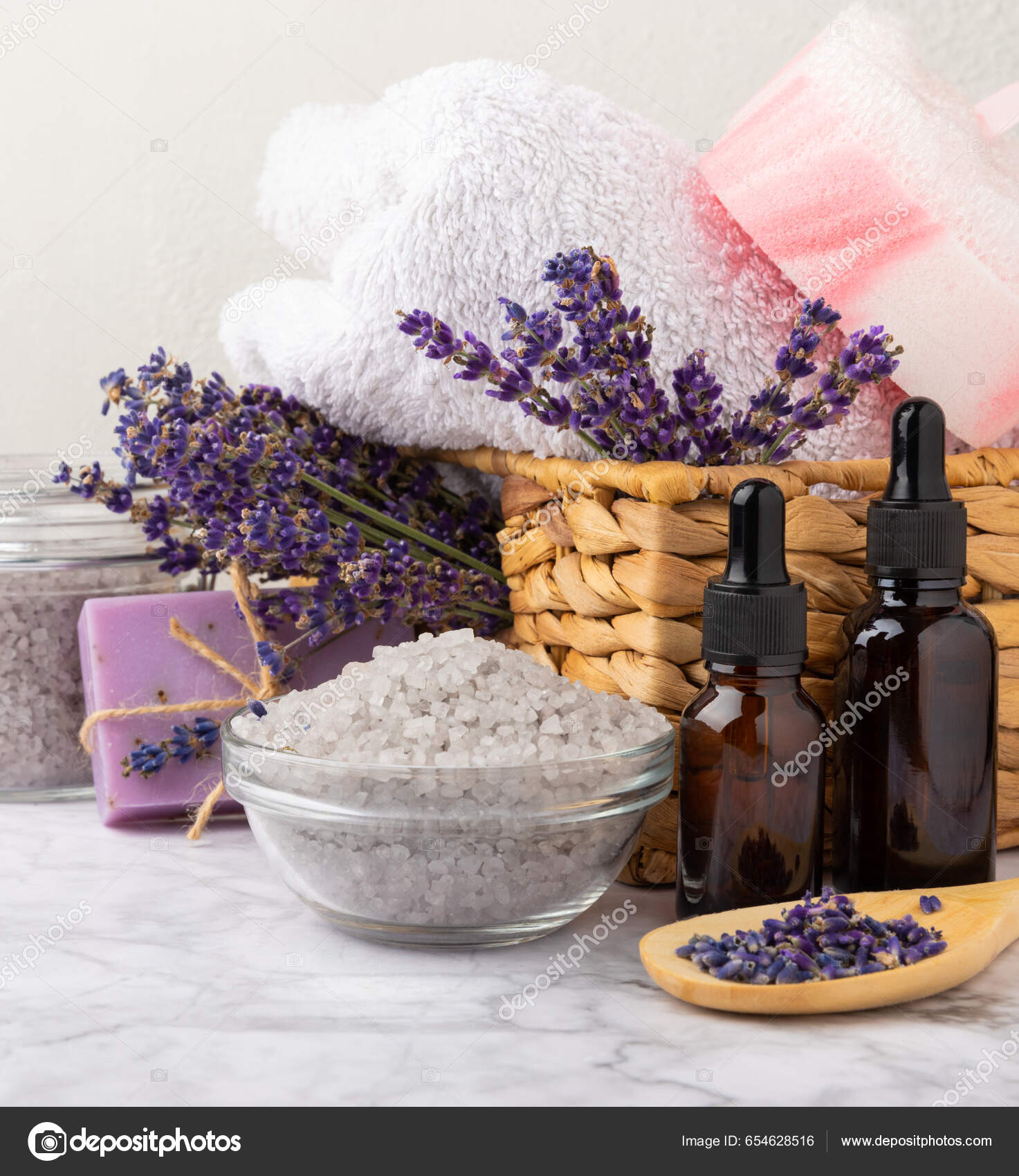 Lavender Spa Sea Salt Lavender Flowers Aroma Candle Body Cream.