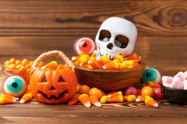 Halloween Dyniowe Cukierki Kukurydziane Smaku Galaretki Oka Czaszki Cukru Żelki — Zdjęcie stockowe