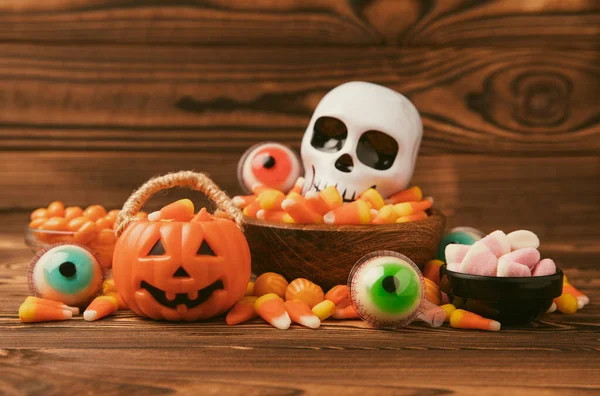 Halloween Dyniowe Cukierki Kukurydziane Smaku Galaretki Oka Czaszki Cukru Żelki — Zdjęcie stockowe