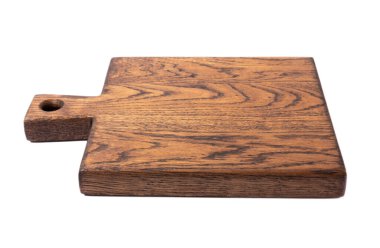 Modern ahşap kesim tahtası beyaz arka planda izole edilmiş. Yemek tarifi. Mutfak eşyaları..