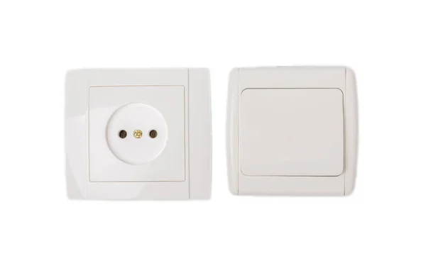 Wall Light Switch Socket Isolated White Background Electrician Concept — Stock Photo, Image