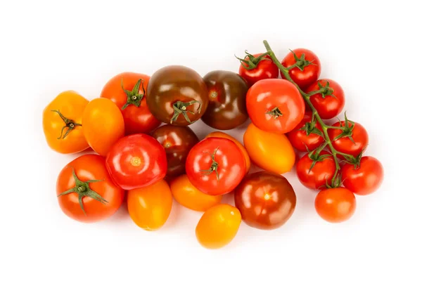 Diverse Kleurrijke Tomaten Geïsoleerd Witte Achtergrond Verse Gele Rode Zwarte — Stockfoto
