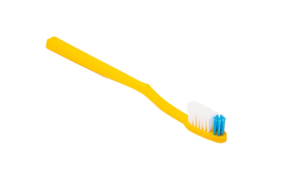 Желтая Зубная Щетка Выделена Белом Фоне Профилактика Зубного Налета Кариеса — стоковое фото