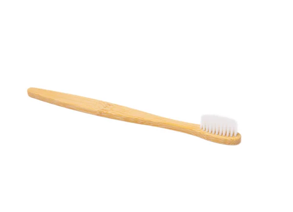 Cepillo Dientes Bambú Aislado Sobre Fondo Blanco Prevención Placa Dental — Foto de Stock