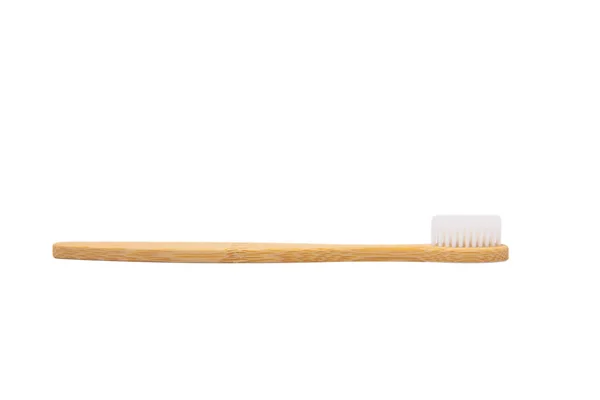 Бамбуковая Зубная Щетка Выделена Белом Фоне Профилактика Зубного Налета Кариеса — стоковое фото