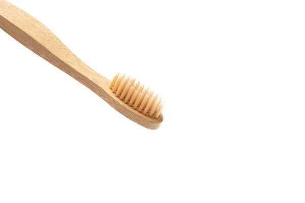 Bambu Tandborste Isolerad Vit Bakgrund Förebyggande Dentala Plack Och Karies — Stockfoto