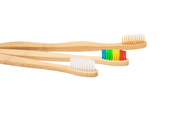 Escova Dentes Bambu Isolada Fundo Branco Prevenção Placa Dentária Cárie — Fotografia de Stock