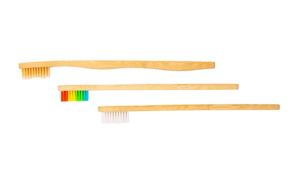 Spazzolino Bambù Isolato Sfondo Bianco Prevenzione Della Placca Dentale Della — Foto Stock