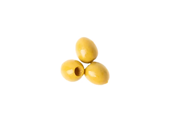 Lahodné Zelené Olivy Izolované Bílém Pozadí Olivovníky Olivovníky Bílém Stole — Stock fotografie