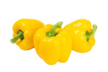 PAPRIKA.Taze sarı dolma biber beyaz arka planda izole edilmiş. Bulgar salata biberi. Taze sebze. Hasat et. Vejetaryen. Kapat.