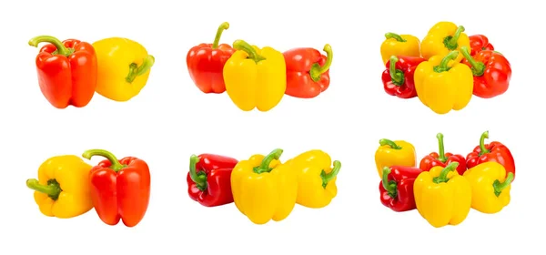 Paprika Čerstvě Žlutá Červená Paprika Izolované Bílém Pozadí Bulharský Salátový — Stock fotografie