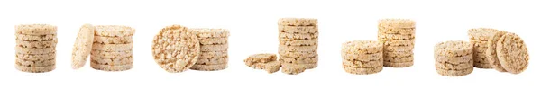 Kulaté Rýžové Koláčky Izolované Bílém Pozadí Křupavý Chleba Křupavý Rýžový — Stock fotografie