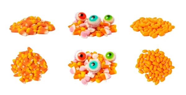 Kukuřice Cukrová Dýňové Bonbóny Cukrová Lebka Želé Oči Izolované Bílém — Stock fotografie