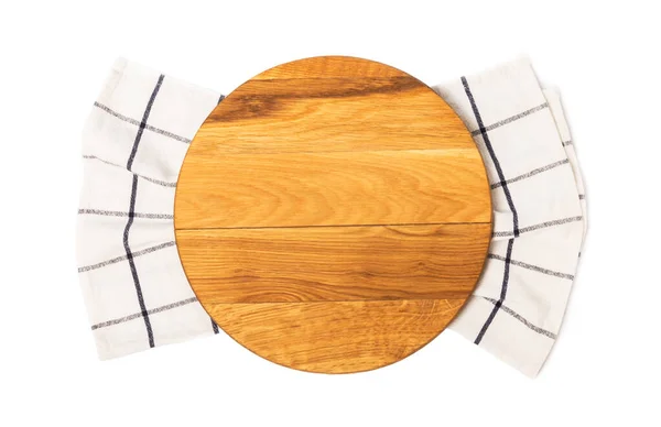 白い背景に隔離された木製の切断板 木製のキッチンボードとキッチンタオル ピザボード デザイン Mockup キッチンウェア — ストック写真