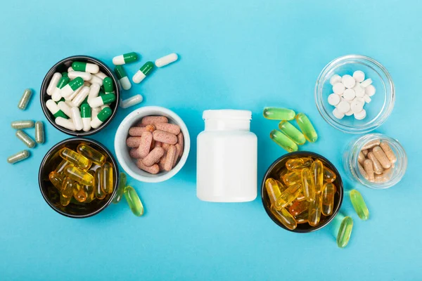 Vitamíny Doplňky Různé Vitamínové Tablety Sklenici Textuře Pozadí Multivitamíny Čerstvým — Stock fotografie