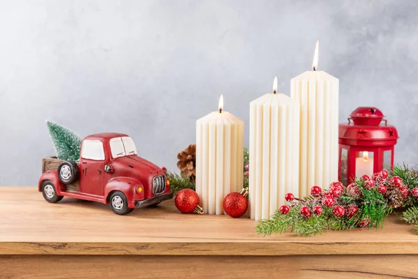 Χριστουγεννιάτικη Διακόσμηση Κερί Φόντο Υφή Πρωτοχρονιά Και Χριστουγεννιάτικα Κεριά Ζεστή — Φωτογραφία Αρχείου