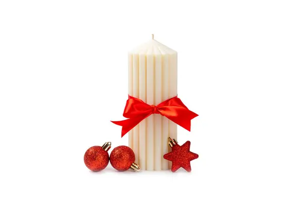 Χριστουγεννιάτικη Διακόσμηση Κερί Που Απομονώνεται Λευκό Φόντο Πρωτοχρονιά Και Χριστουγεννιάτικα — Φωτογραφία Αρχείου
