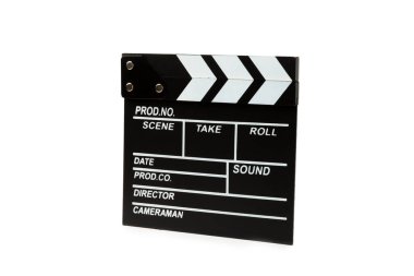 Film alkışı. Sinema alkışı beyaz arkaplanda izole edildi. Eğlence ve eğlence kavramı. Sinema kavramı.