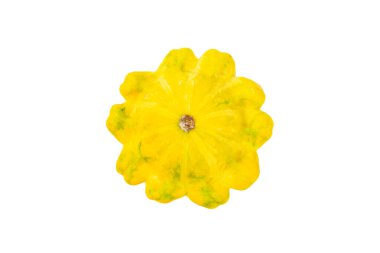 Beyaz arka planda Pattypan kabağı izole edilmiş. Kabak. Arka planda taze organik pattypan kabakları. Vejetaryen. Çiftçi Pazarı. Patisson..