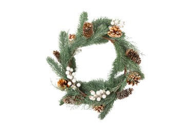 Beyaz arka planda izole edilmiş Noel çelengi. Noel dekoru. Yeni yıl kutlaması. Tatil kavramı.