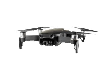 İnsansız hava aracı beyaz arka planda izole edildi. Beyaz arka planda modern FPV insansız hava aracı. Dron kuadkopteri. Hava aracı telsiz kontrolünde. Yarış, film ve eğlence için drone.
