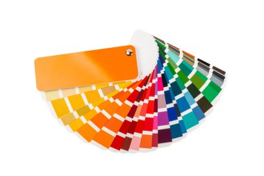 Beyaz arkaplanda izole edilmiş renk paleti. Renkli palet rehberi. Gökkuşağı renklerinin kağıt kataloğu. Yaratıcı. Palet, trend renk örnekleri. Renk örnekleri. Dekorasyon ve iç mimar.