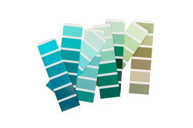 Beyaz arkaplanda izole edilmiş renk paleti. Renkli palet rehberi. Gökkuşağı renklerinin kağıt kataloğu. Yaratıcı. Palet, trend renk örnekleri. Renk örnekleri. Dekorasyon ve iç mimar.