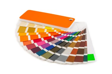 Beyaz arkaplanda izole edilmiş renk paleti. Renkli palet rehberi. Gökkuşağı renklerinin kağıt kataloğu. Yaratıcı. Palet, trend renk örnekleri. Renk örnekleri. Dekorasyon ve iç mimar.