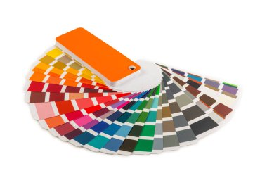 Beyaz arkaplanda izole edilmiş renk paleti. Renkli palet rehberi. Gökkuşağı renklerinin kağıt kataloğu. Yaratıcı. Palet, trend renk örnekleri. Renk örnekleri. Dekorasyon ve iç mimar.