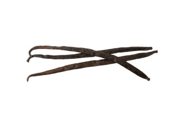 Beyaz arka planda izole edilmiş vanilya kabukları. Vanilya çiçekleri ve tohumlar. Vanilyalı fasulye. Hamur işleri ve tatlılar için baharatlı baharat. Baharat. Mesaj için yer var. Boşluğu Kopyala