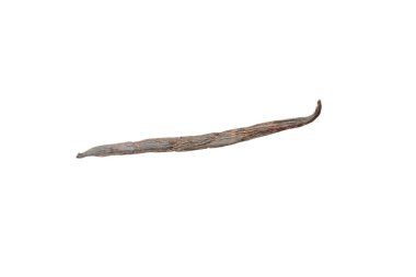 Beyaz arka planda izole edilmiş vanilya kabukları. Vanilya çiçekleri ve tohumlar. Vanilyalı fasulye. Hamur işleri ve tatlılar için baharatlı baharat. Baharat. Mesaj için yer var. Boşluğu Kopyala