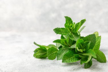 Naneli. Ahşap arka planda taze organik nane yaprakları. Nane yaprakları. Nane şekeri. Yakın plan. Mesaj için yer var. Boşluğu kopyala.