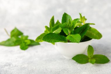 Naneli. Ahşap arka planda taze organik nane yaprakları. Nane yaprakları. Nane şekeri. Yakın plan. Mesaj için yer var. Boşluğu kopyala.